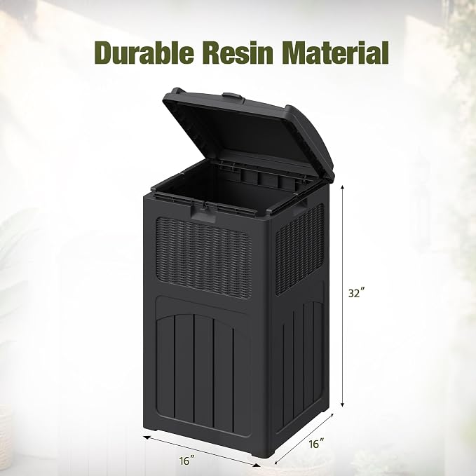 Devoko 33 Gallon Outdoor Trash Can with Dual Lid, Heavy Duty Waterproof Resin Garbage Bins Outside, Hideaway Waste Bins for Patio, Outside Pool, Backyard and Deck (2, Black) - Image 7