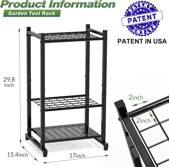 Garden Tool Organizer, Yard Tool Tower Rack for Garage Organization and Storage, Up to 35 Long-Handled Tools/Rakes/Brooms, Heavy Duty Steel Garden Tool Stand for Shed, Outdoor, Black - Image 2