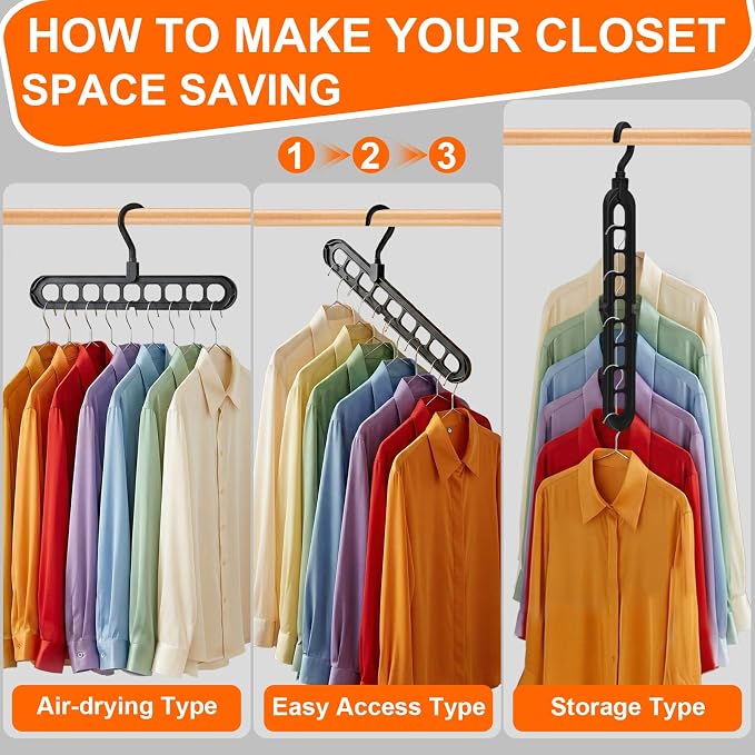 Closet Organizers and Storage,College Dorm Room Essentials,Pack of 6 Multifunctional Organizer Magic Space Saving Hangers with 9 Holes Storage Organization for Wardrobe Closet - Image 5