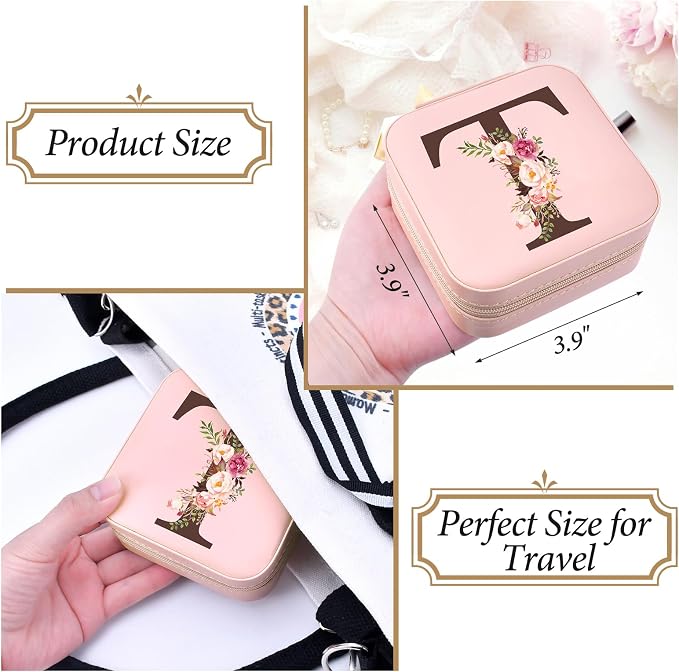 Inngeroo Mom Gifts for Women from Daughter Son, Travel Jewelry Case Box Organizer Personalized Gifts for Mom Wife Women, Gift for Friend Sister Grandma Aunt, Initial T - Image 4
