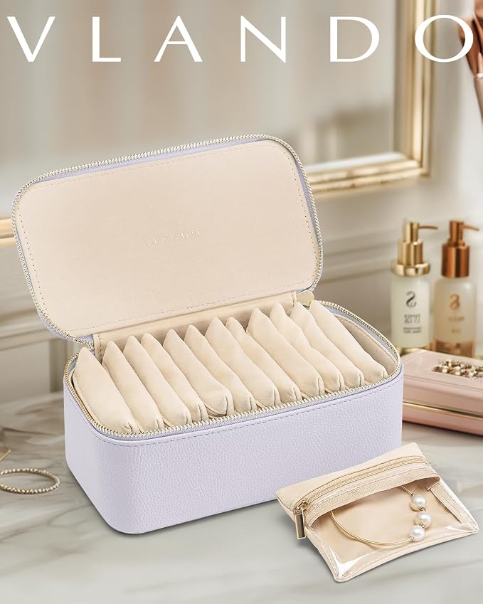 Vlando Jewelry Travel Case,Travel Jewelry Organizer with Clear Velvet Jewelry Bags 12Pcs Zipper Pouch for Women Earrings Organizers-Purple - Image 7