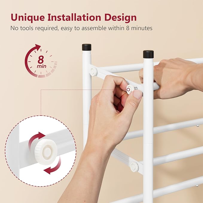 Tajsoon Expandable Shoe Rack for Closet 5 Tier, 29“-41“Adjustable & Stackable Shoe Shelf Storage, Metal Shoe Rack Organizer for Front Door Entrance, Closet, Garage, Entryway, White - Image 4