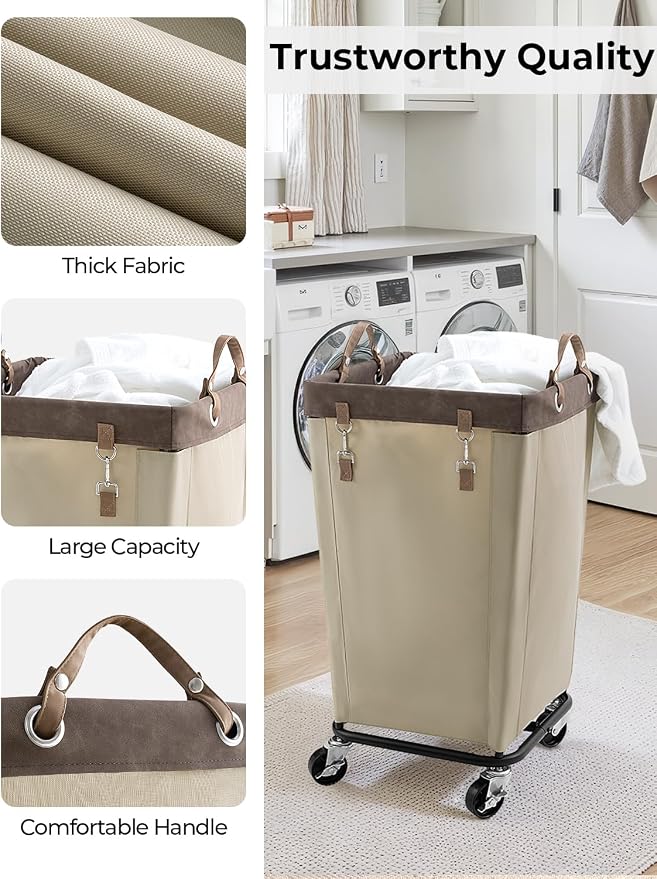 StorageWorks 160L Laundry Basket with Wheels, Large Rolling Hampers for Clothing Organizer, Dirty Clothes Basket for Hotel, Home, Closet, Dorm, Light Khaki - Image 3