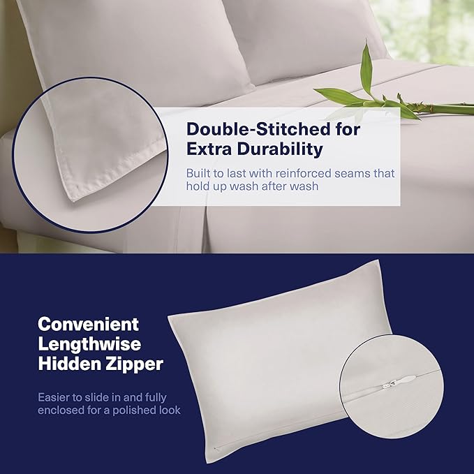 Kickoff Viscose Bamboo Sheets California King Size 4-pc 100% Organic Bamboo Viscose Bed Cooling Sheets Cal King Set Cool Bedding for hot Sleepers Sheet, Flat, Fitted, Pillowcases (Light Grey, CK)