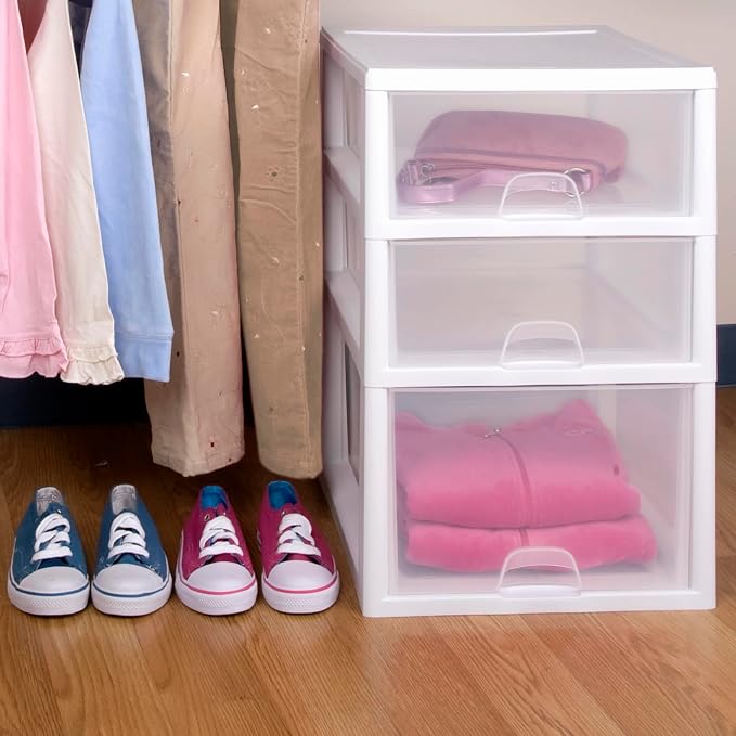 Sterilite 18-Pack 16 Quart Stacking Drawer, Clear Storage Closet Organizer, White Frame - Stackable Modular Plastic Drawers for Clothes, Accessories, Craft Supplies, Shoes or Linens - Image 2