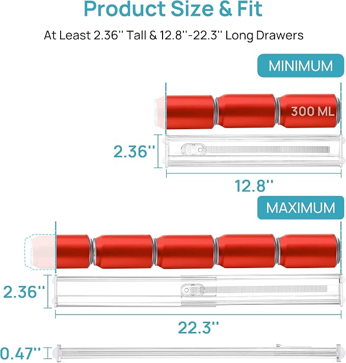 Vtopmart 8 Pack 2.36" Short Upgrade Drawer Dividers for Kitchen Drawer, 12.8"-22.3" Expandable Kitchen Drawer Organizer, Clear Plastic Organizer Separator for Flatware, Utensil, Cutlery, Underwear - Image 2