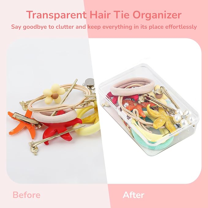 BATTIPAW 6PCS Hair Tie Organizer,Transparent Mini Storage Box,Rectangle Clear Plastic Beads Storage Containers Box,Portable Small Items Holder with Lid for Home, Offices, Business Trips, Travels - Image 4