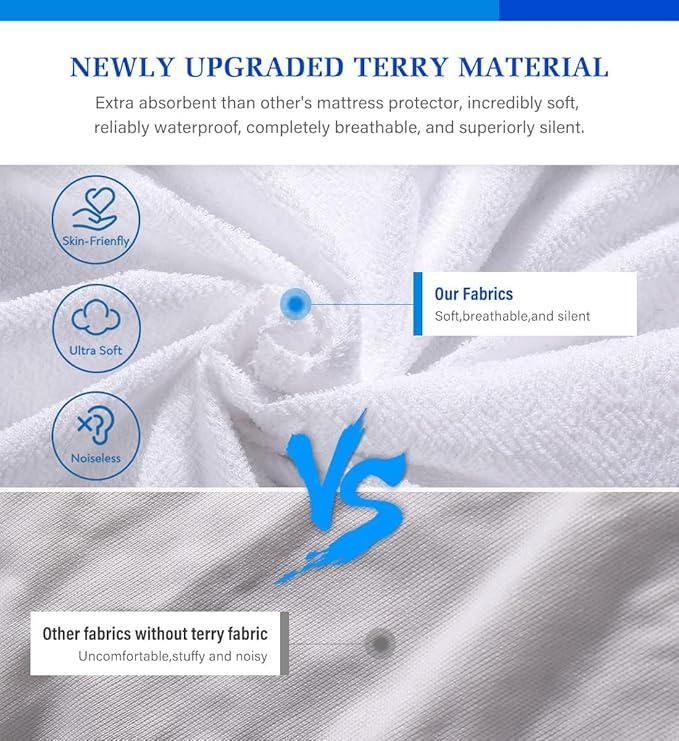 2 Pack Queen Mattress Protector,Mattress Cover Queen Size Bed,Waterproof Mattress Protector Queen Size Noiseless Mattress Cover Soft Breathable Terry for Pets Kids Adults 60" x 80"