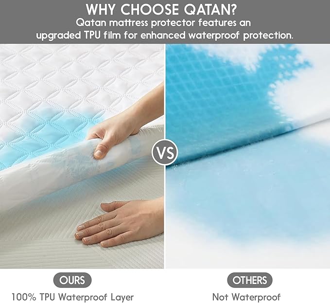 Quilted Mattress Protector Waterproof Mattress Pad, Breathable, Noiseless, Washable Mattress Cover (White, Full)