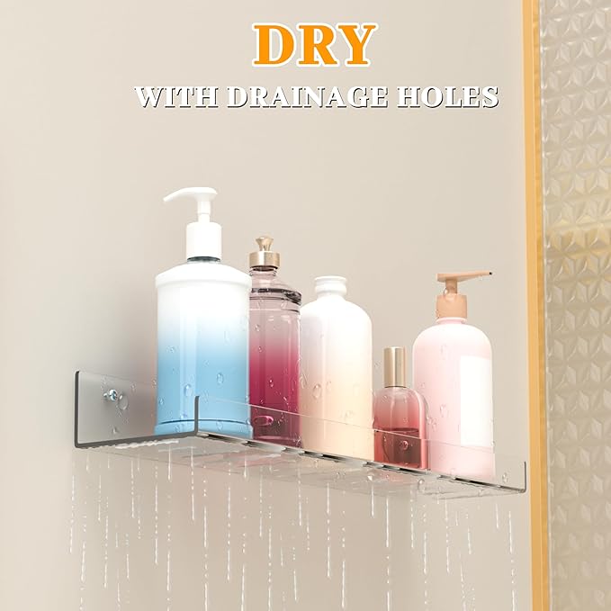 2 Pack Adhesive PET Floating Shelves for Wall, Living Room, Kitchen, Bathroom Organizers and Storage with Adhesive Hooks (for No Drilling) and Drilling Screws - Image 3