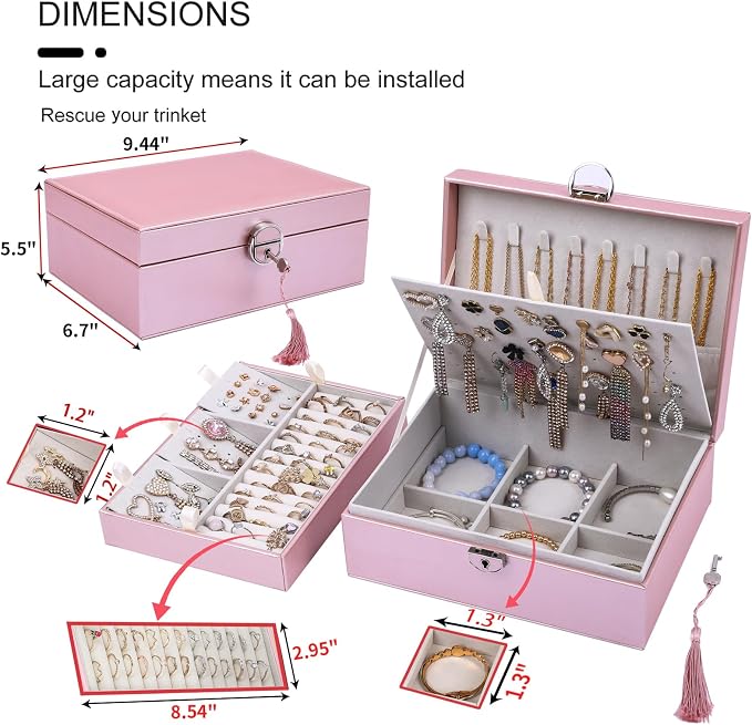 BOOVO Earring Jewelry Box For Women Girl Stud Organizer, 4 Layers Girl Jewelry Organizer Box With Lock Earring Holder Organizer Necklace Ring Jewelry Organizer Box For Girls (Rose Gold, 4 layer) - Image 5