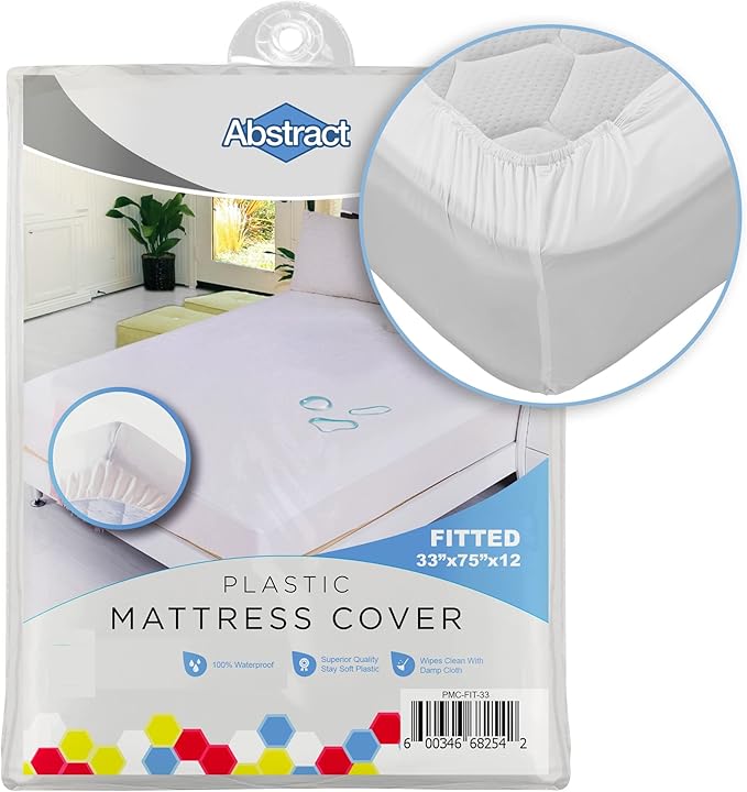 Waterproof Mattress Cover – 33 x 75 x 12” for Toddler, Trundle, Bunk Bed – Heavy Duty Vinyl Plastic Bed Fitted Sheet, 100 GSM PVC – Long Lasting Quality, Comfortable – by Abstract White