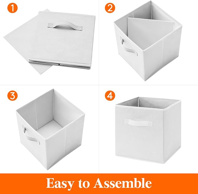 Lifewit Storage Cubes, Foldable Decorative Fabric Storage Baskets for Organizing Home Organizers with Handles for Shelves, Closet, 11 Inch Bins, 18L White, 12 Packs - Image 2