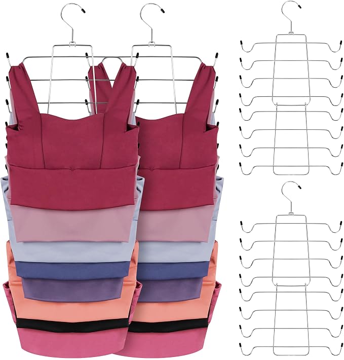 ZEDODIER 6 Pack Tank Top Hanger Space Saving, Bra Hangers for Closet Organizer, Hanging Bra Organizer Tank Tops Holder with 48 Hooks, Metal Closet Organizers and Storage Small Space Solutions, Silver by ZEDODIER