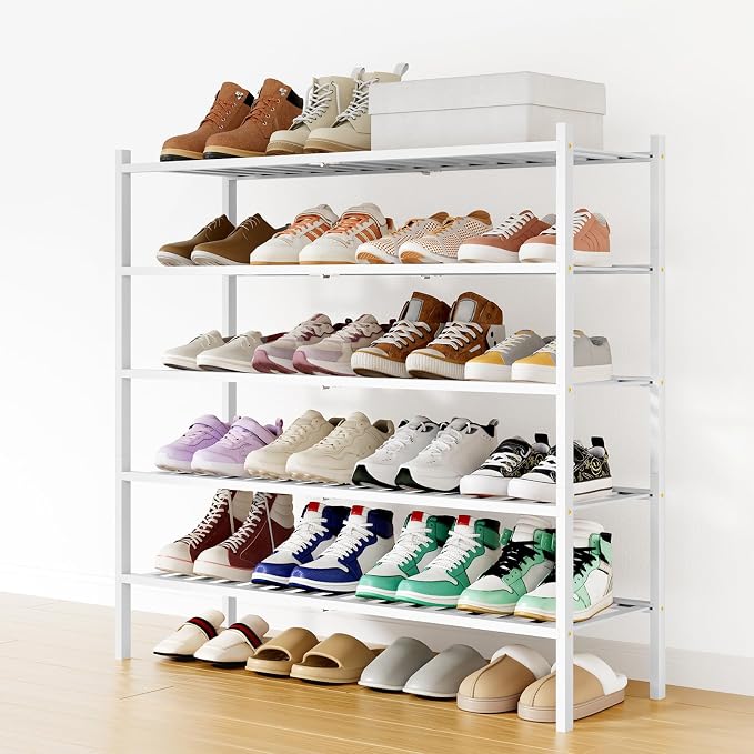 Smiry Shoe Rack, 5 Tier Long Bamboo Shoe Organizer, Stackable Free Standing Wooden Shoe Storage Shelf for Closet, Entryway, Front Door Entrance, White by Smiry