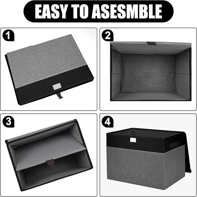 Bagnizer Large 42 Quarts Fabric Storage Bins with Lids [2-Pack] Linen Collapsible Foldable Storage Cubes, Closet Organizer Containers boxes with Handles for Home Office (16.7 x 12 x 12, Black & Gray) - Image 5