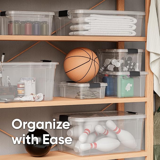 Superio Clear Storage Boxes with Lids, 2.3 Quart Plastic Container Bins for Organizing, Stackable Crates, BPA Free, Non Toxic, Odor Free, Organizers for Home, Office and Dorm, 3 Pack