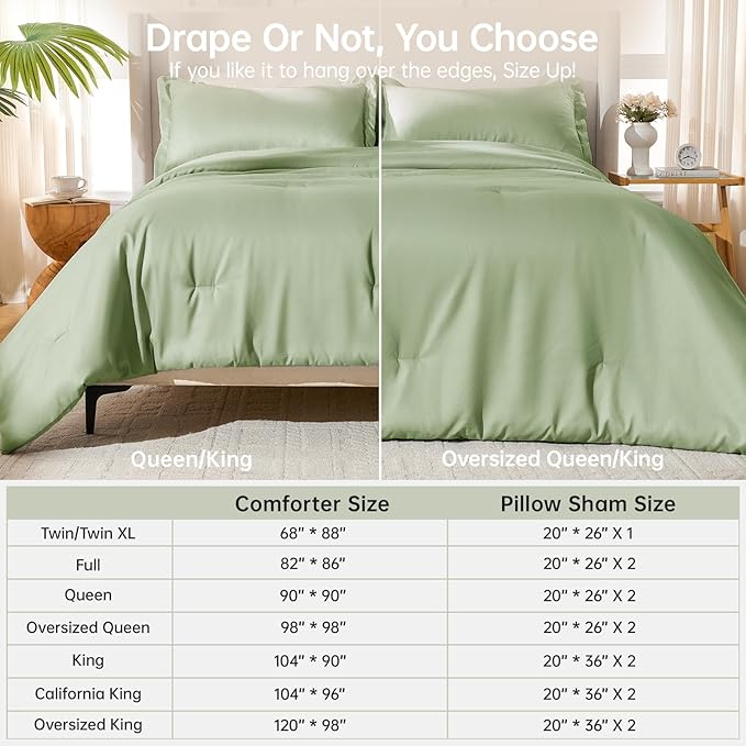 MUXHOMO Green California King Comforter Set, All Season Ultra Soft Down Alternative Bedding - 3 Piece Lightweight Bed Set Includes 1 Comforter (104"x96") and 2 Pillow Shams (20"x36")