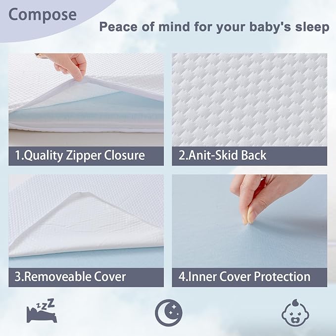 Lisara Pack and Play Mattress, 38 x 26 Pack N Play Mattress for Babies and Toddlers, Dual Sided Gel Memory Foam Waterproof, Removable and Breathable Ice Silk Cover