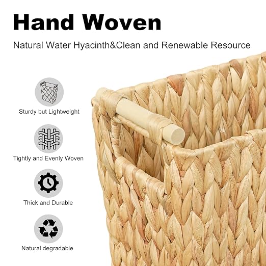 Coeusy 6 Gallon Wicker Trash Can with Wooden Handle,Wicker Waste Basket for Bathroom,Bedroom,Large Narrow Water Hyacinth Trash Basket,Rattan Boho Decor Farmhouse Bathroom Trash Can - Image 5