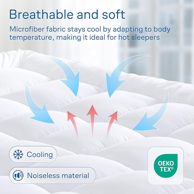 Ultra Soft Twin Mattress Topper - Cloud-Like Mattress Pad for Back Pain Relief - Breathable Cooling Material for Hot Sleepers, Dark White