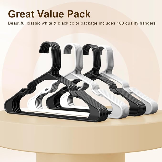 HOUSE DAY Plastic Hangers 100 Pack - Adult Clothes Hangers Black - Space Saving, Non-Slip, Durable & Sturdy Hanger with Shoulder Grooves for Closet, Perfect Slim Coat Hanger - Ganchos para Colgar Ropa - Image 8