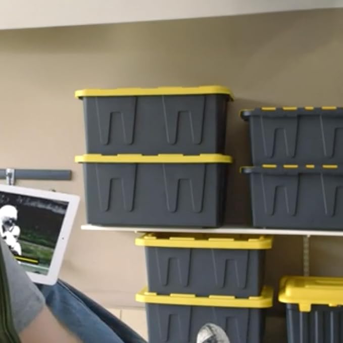 HOMZ 2-Pack Durabilt, Heavy Duty Plastic Storage Bins with Lids, 15 Gallon, Black/Yellow - Stackable Container Boxes for Home, Attic, and Garage Organization - Image 8