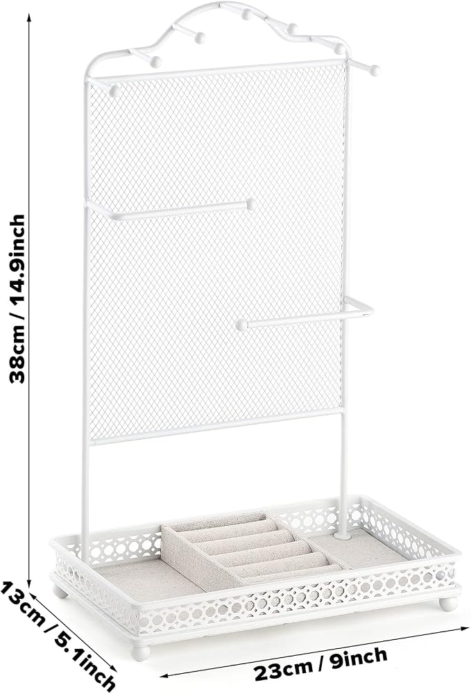 Meangood Jewelry Organizer Stand, Earring Holder Rack for Hanging Earrings Necklace Bracelets Watches Jewelry Display Large Rings Storage as Women Gift (White) - Image 2