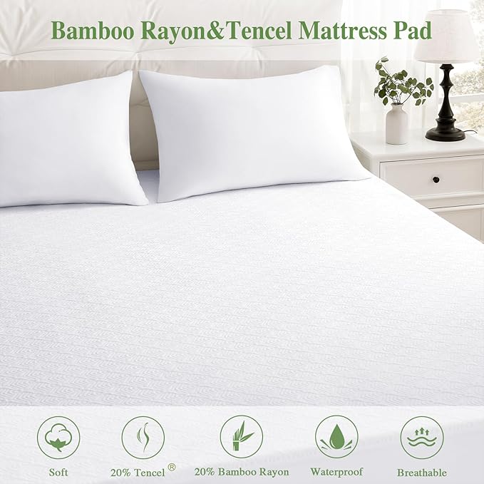 Twin XL Mattress Protector 2 Pack, Waterproof Mattress Pad Washable Rayon Mattress Cover Breathable Noiseless Bed Protector 3D Patterns 5" - 21'' Elastic Fitted Deep Pocket(White)