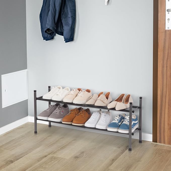 STORAGE MANIAC Expandable Shoe Rack, 8 Pairs Stackable Small Shoe Rack, Metal Adjustable Shoes Organizer for Closet, Entryway, Hallway, Garage, Front Door, Shoes Shelves, Black 2 Tier - Image 7