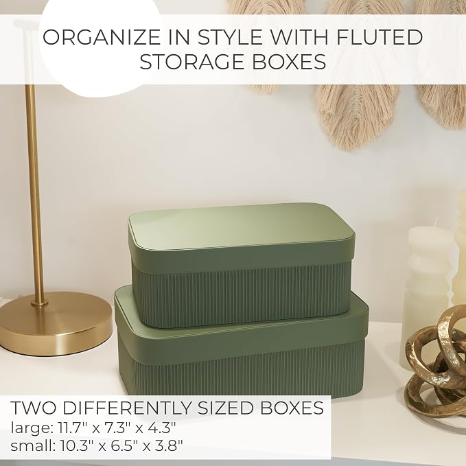 Decorative Storage Boxes with Lids – Set of 2 Beautiful Fluted Cardboard Organizer Bins for Your Home Bookshelf Decor to Safely Store Your Documents, Memory Box Items and Other Keepsakes in Style - Image 4