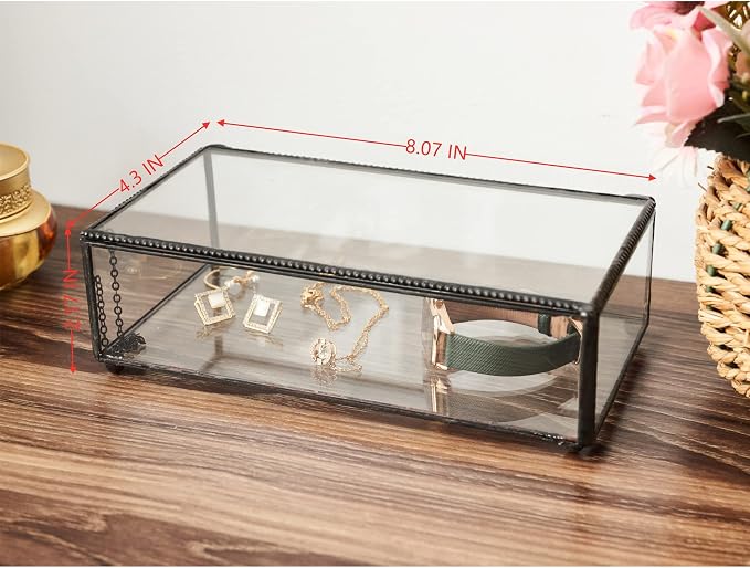Vintage Glass Jewelry Box Keepsake Box with Hinged Lid, Great for Storage Trinket/Jewelry/Card/Photo, Black Decorative Box for Dresser-15612EX - Image 2