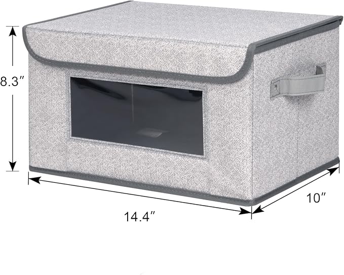 Univivi [4-Pack Fabric Storage Boxes Collapsible Storage Bins with Lids and Handles Cube Organizer Basket for Home, Closet, Bedroom (Gray, 14.4''x10''x8.3'') - Image 3