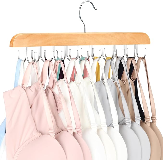 Bra Hanger for Closet, Tank Top Organizer 20 Hooks Capacity Foldable Wood Space Saving Hanger Closet Organizers and Storage for Dorm & Apartment for Tank Top, Hats, Scarf etc. by LearnMoreAboutResovo