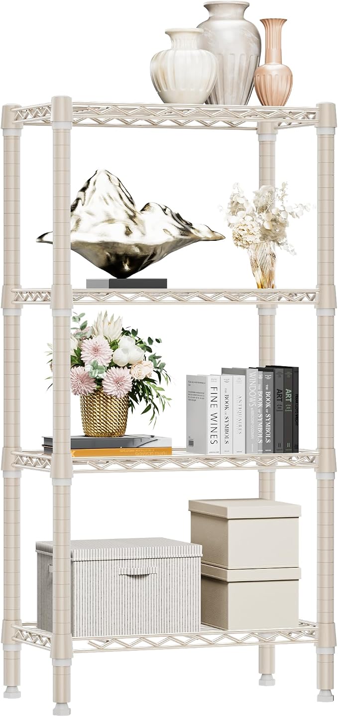 M MZG 1000 lbs 4-Shelf Standing Storage Shelves Heavy Duty Metal Shelving Unit Adjustable Wire Rack for Office Garage Kitchen, Light Tan 11.8 D x 23.6" W x 47.5" H by MEIGAOPLASTICANDMETALHKCOLIMITED