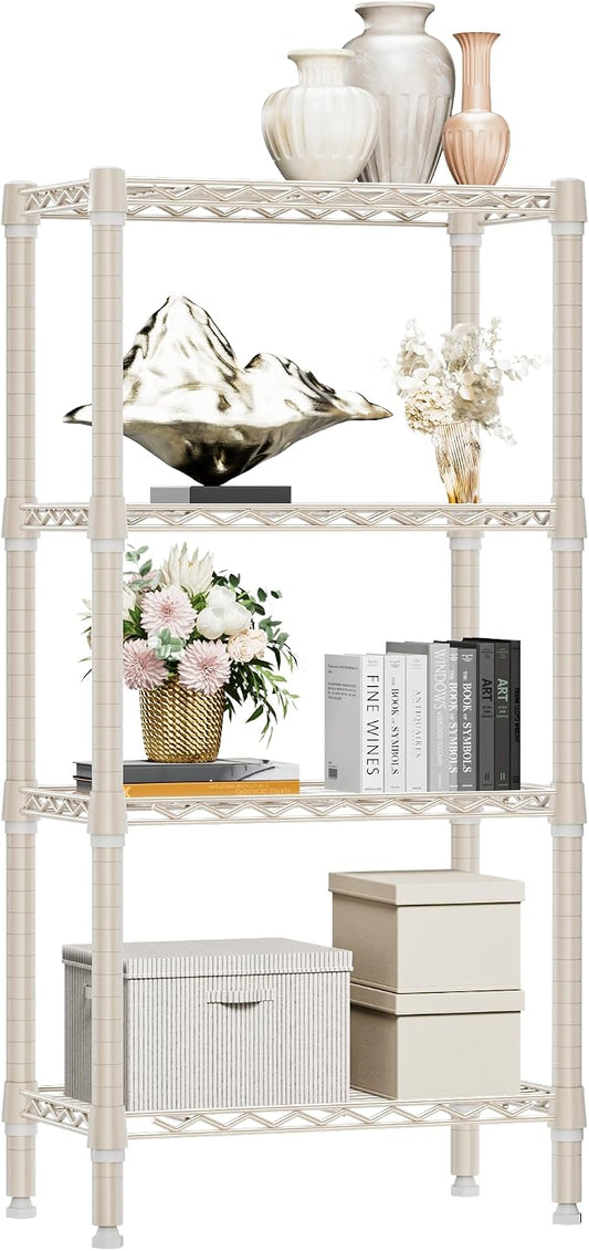M MZG 1000 lbs 4-Shelf Standing Storage Shelves Heavy Duty Metal Shelving Unit Adjustable Wire Rack for Office Garage Kitchen, Light Tan 11.8 D x 23.6" W x 47.5" H by MEIGAOPLASTICANDMETALHKCOLIMITED