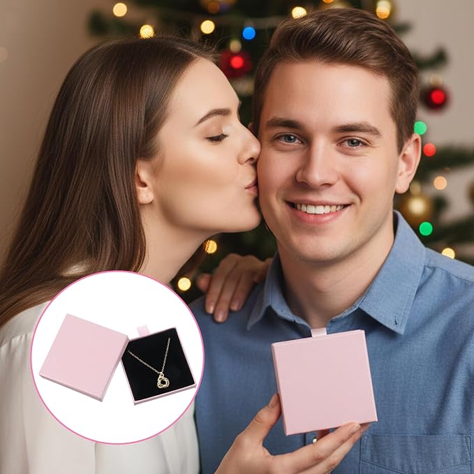 Jewellery Gift Box, 4 Pcs Ring Necklace Box Small Gift Boxes for Bracelets Earrings Necklaces Bracelet Drawer Organizer Square Pendent Storage Case for Birthday DIY Wrapping(Pink) - Image 4