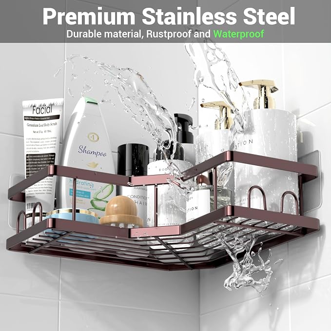AKTECKE Corner Shower Caddy Organizer Shelf: Adhesive No Drilling Shower Rack Bathtub Shelves - 3Pack Rustproof Bathroom Shower Shelf - Image 5