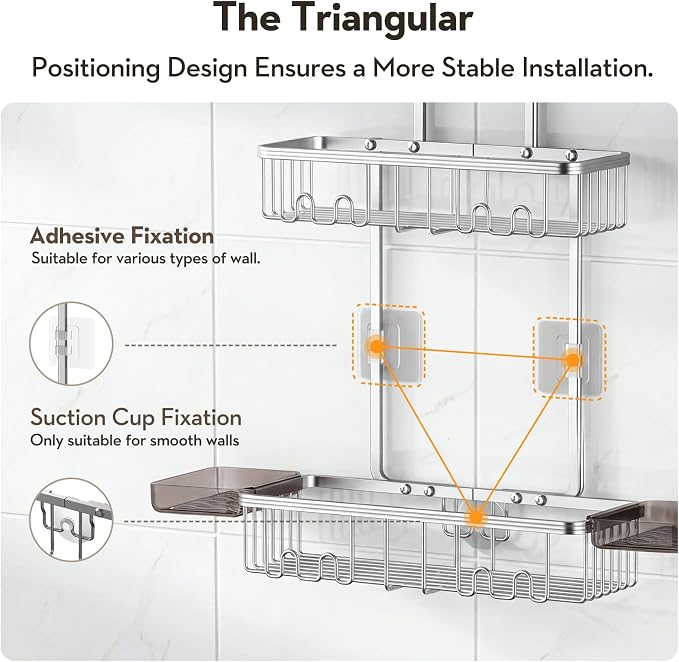 Shower Caddy Hanging, Shower Organizer Hanging, Aluminum Shower Racks for Inside Shower with Hooks for Razor, Never Rust Bathroom Organizers and Storage with Soap Holder, Bright Silver - Image 7
