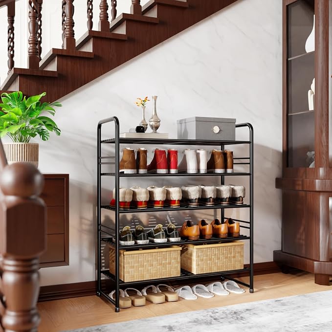 SUFAUY 33" Wide Shoe Rack, 5-Tier Shoe Storage Rack for 24-30 Pairs of Shoes, Shoe Organizer for Entryway, Stackable, Heavy Duty, Steel Frame, Industrial, Black - Image 2