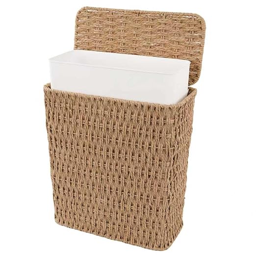 Coeusy 3 Gallon Paper Rope Bathroom Trash Can,Small Wicker Trash Cans with Lid and Liner,Woven Rattan Narrow Waste Basket for Bedroom,Office,Natural by WEAVECOMFORTINTOEVERYCORNER