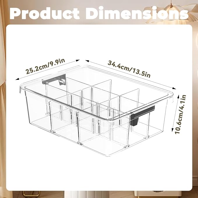 Socks Bra Underwear Drawer Organizer for Closet, 2 PCS Plastic Storage Box with 9 Removable Compartments and Lid, Clear Dresser Drawer Organizer Storage Container with Dividers for Sock Ties Belts - Image 2