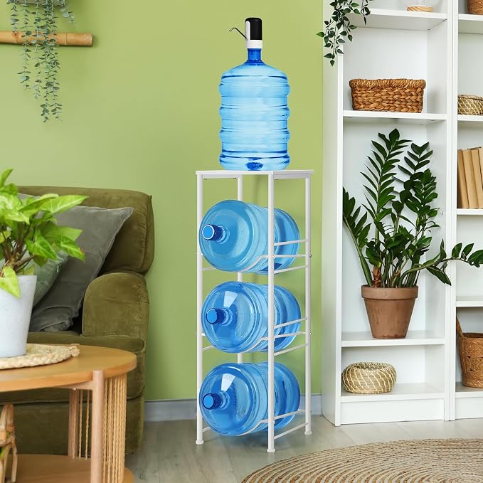 OYEAL 5 Gallon Water Bottle Jug Holder 3-Tier Water Bottle Holder Organizer with Top Shelf, Heavy Duty Water Dispenser Stand Rack for Kitchen Living Room Office, White - Image 7