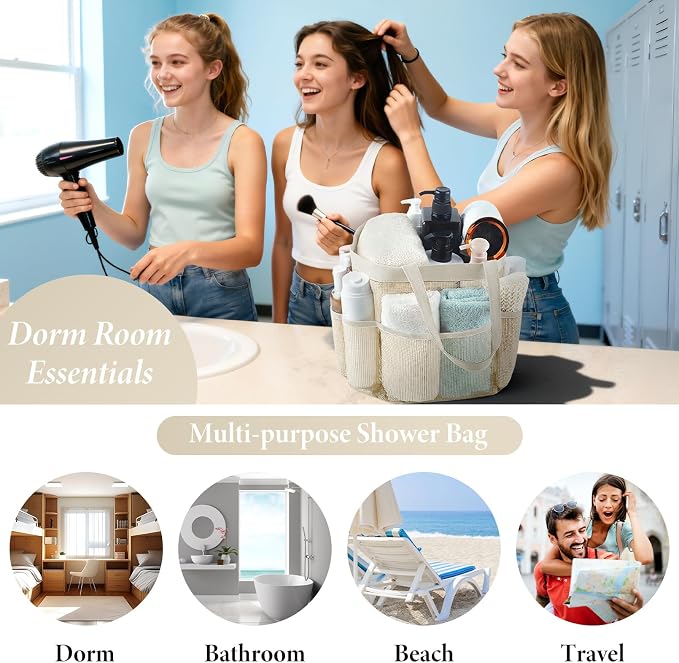 Attmu Mesh Shower Caddy Portable, Quick Dry Hanging Shower Tote Bag for College Dorm Room Essentials, Large Capacity Caddy Dorm for Bathroom Gym Swimming - Image 2
