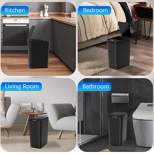 3 Pack Automatic Small Bathroom Trash Can with Lid - 2.5 Gallon Touchless Garbage Can, Motion Sensor Smart Trash Bin, Slim Dog Proof Trashcan, Waterproof Wastebasket for Bedroom Office Kitchen (Black) - Image 6