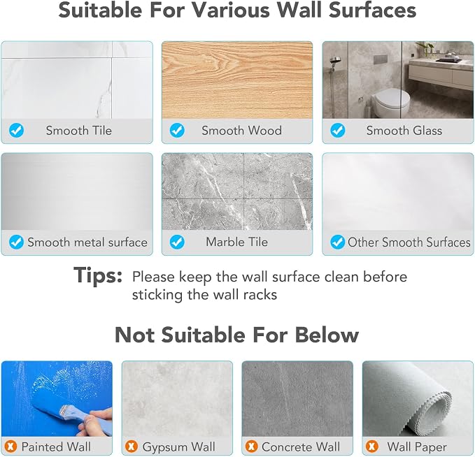 homeasy Mop Broom Holder No Drill, Mop Broom Organizer Wall Mounted Heavy Duty with Hooks Hanger, Self Adhesive Stainless Steel 4Pcs for Bathroom, Kitchen, Office (Multicolor) - Image 7