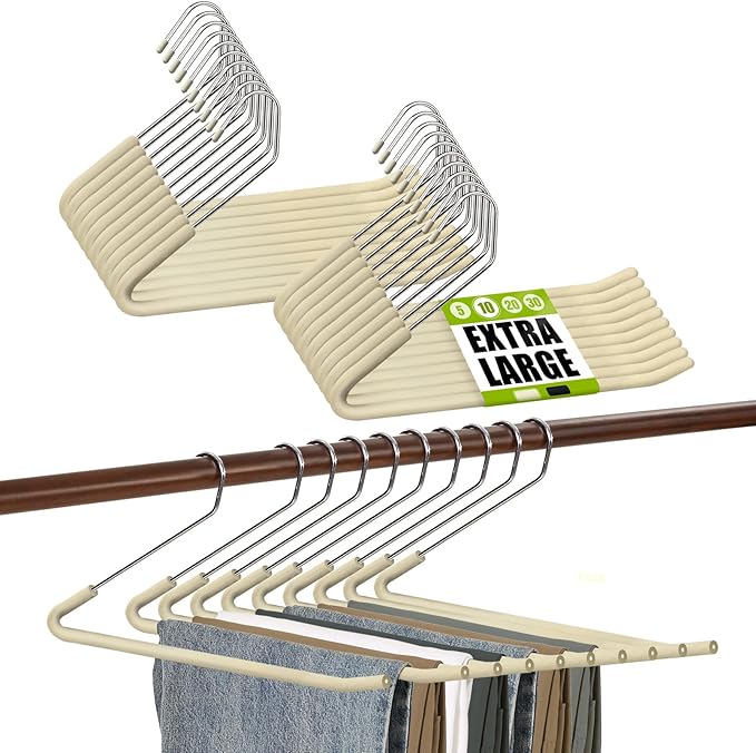 Spring Fever Open Ended Non Slip Sponge Padded Pants Hangers - Chrome Plating Foam Heavy Duty Space Saving Beige Long 20 by SpringFever