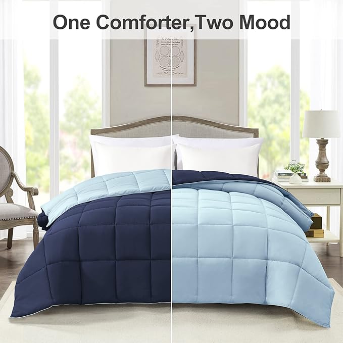 Homelike Moment Twin Comforter Duvet Insert- Blue Down Alternative Bed Comforter Twin Size, Lightweight Bedding Comforters Quilted Soft All Season Reversible Navy/Light Blue