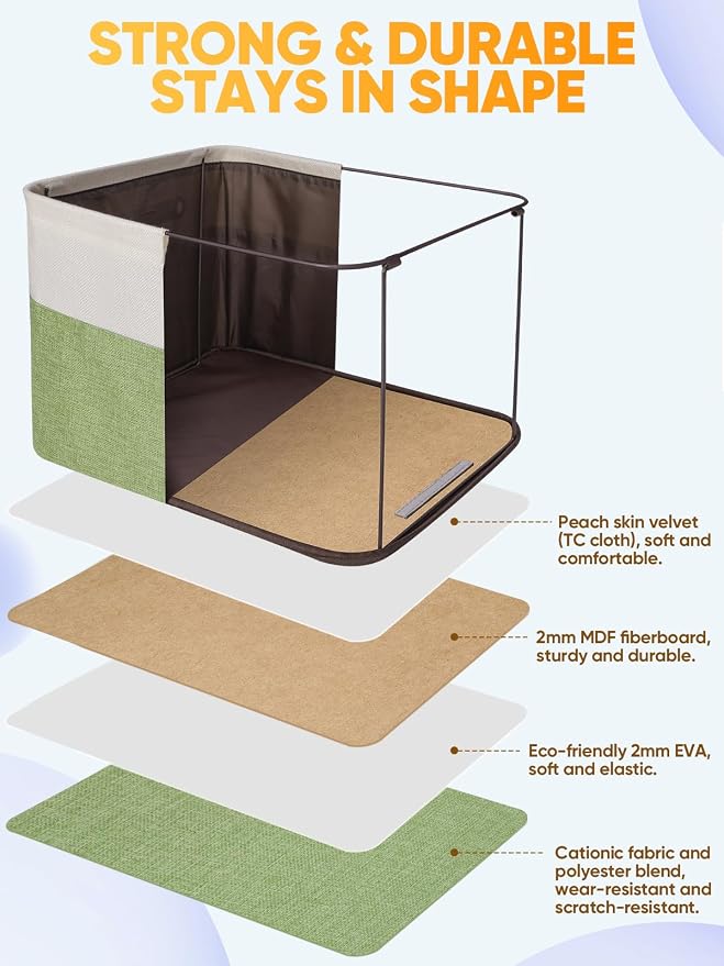 BALEINE 1 Pack Fabric Closet Storage Bins for Shelves, Linen Closet Organizers and Storage, Decorative Baskets for Organizing, Shelf, Clothes, Home, Office (Green, 15''x11''x9.5'') - Image 3