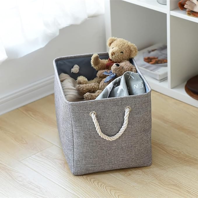 TheWarmHome Storage Basket for Organizing - 16x12x12 inch 3 Pack Fabric Storage Cubes, Cube Storage Bin for Shelves Closet Organizer Cloth Gift Toy (Grey) - Image 3